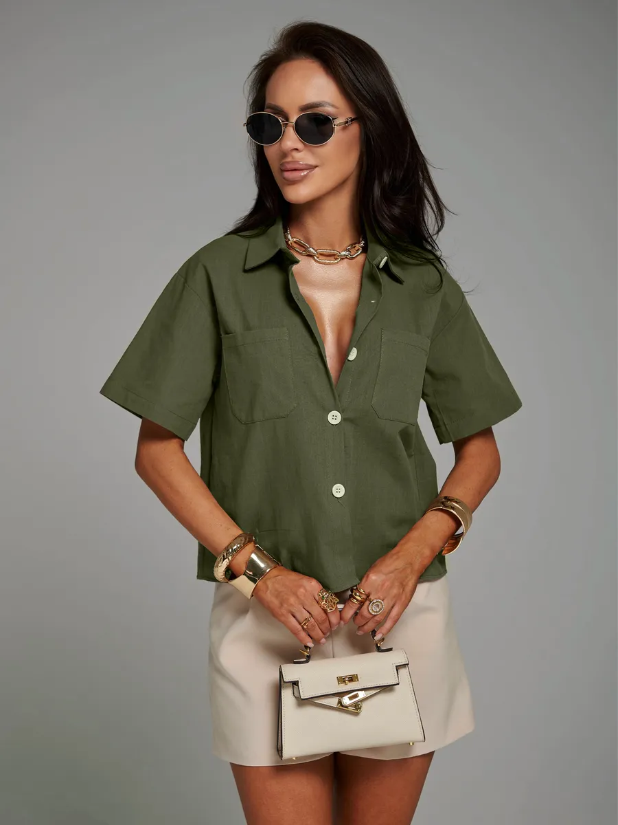 Хаки рубашка с коротким рукавом