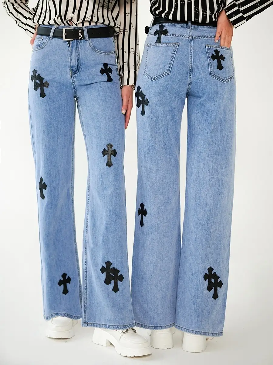 Джинсы женские трубы прямые широкие