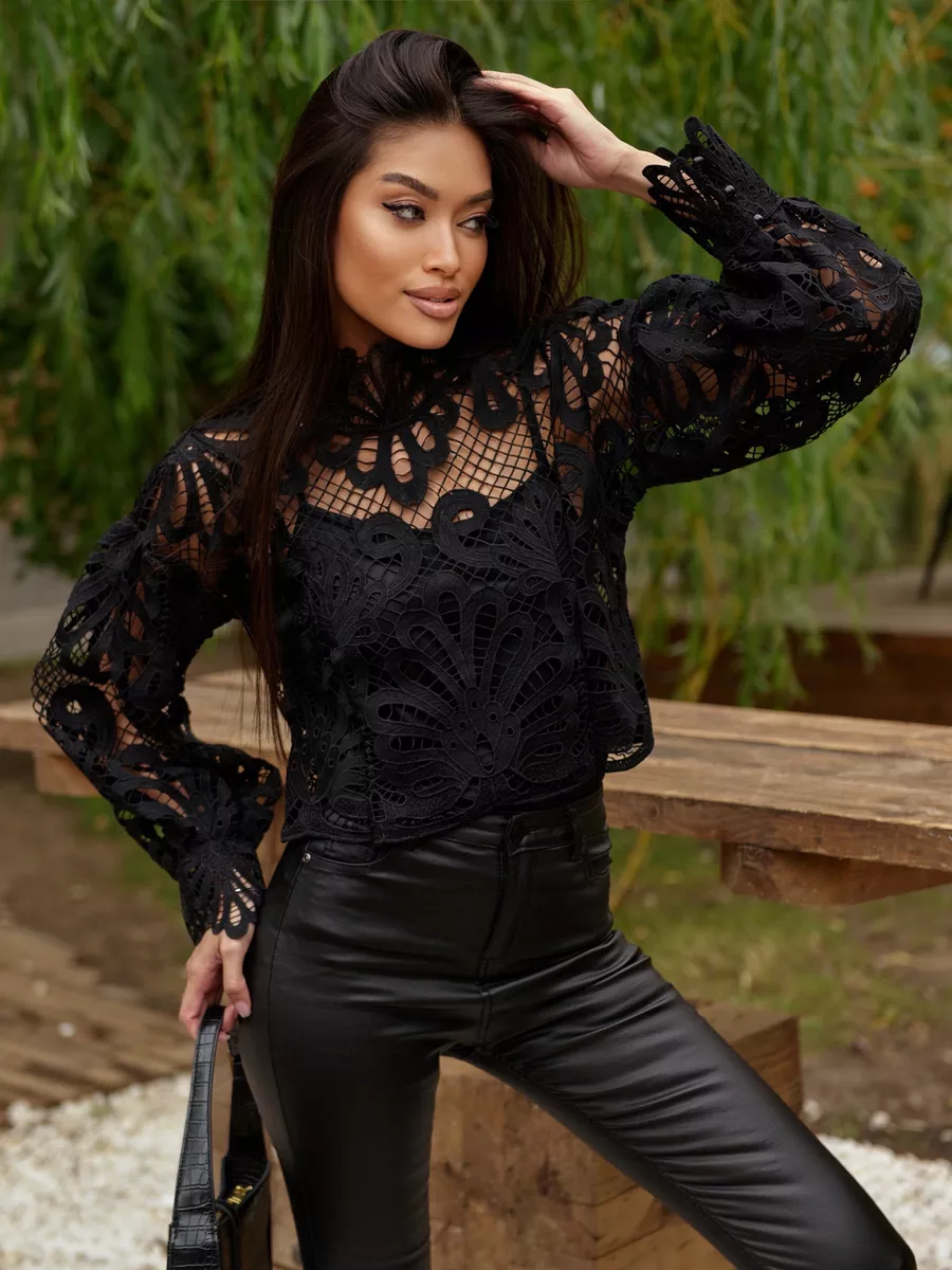 Черная блузка рубашка белая с длинным рукавом