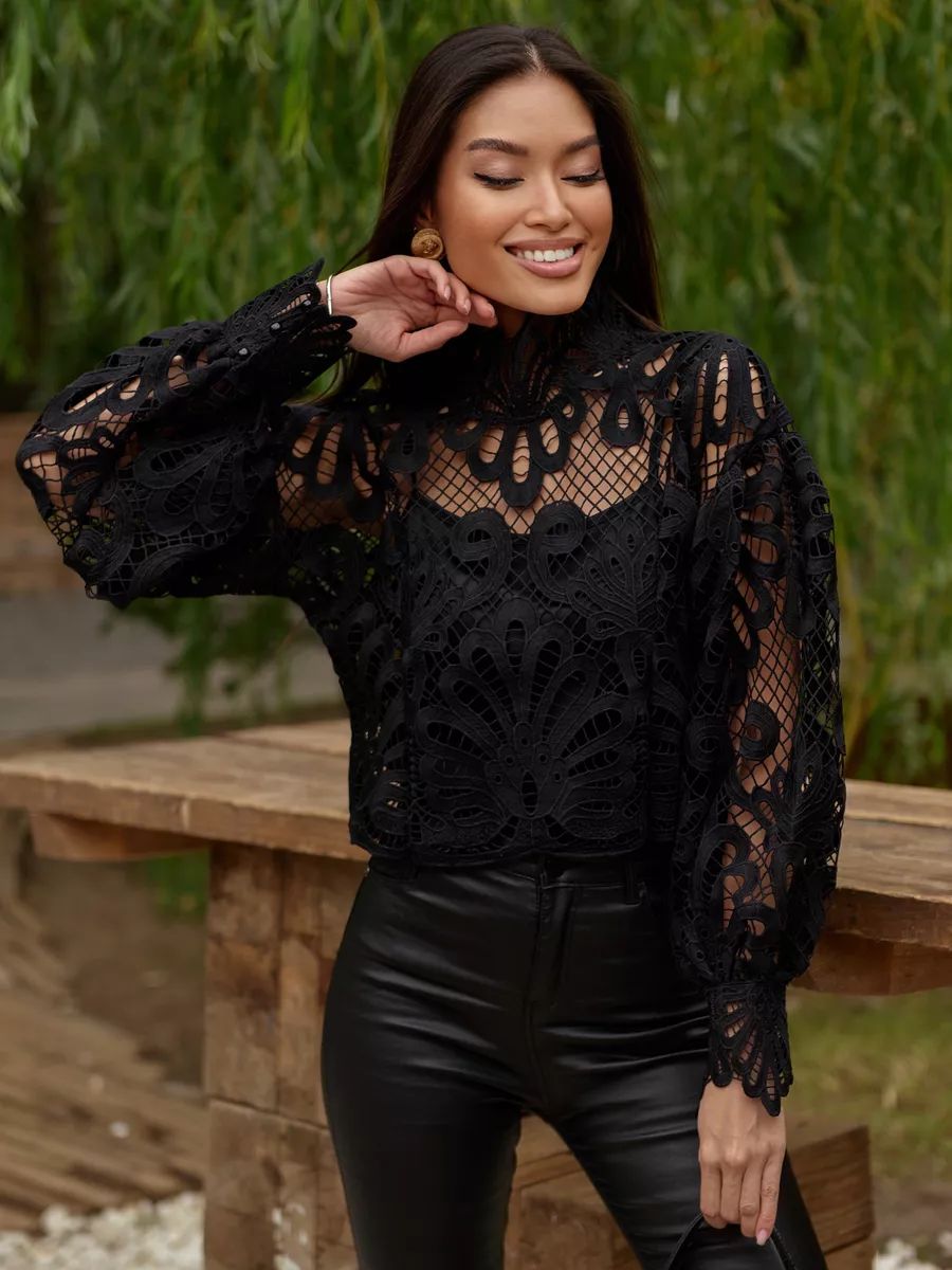 Черная блузка рубашка белая с длинным рукавом