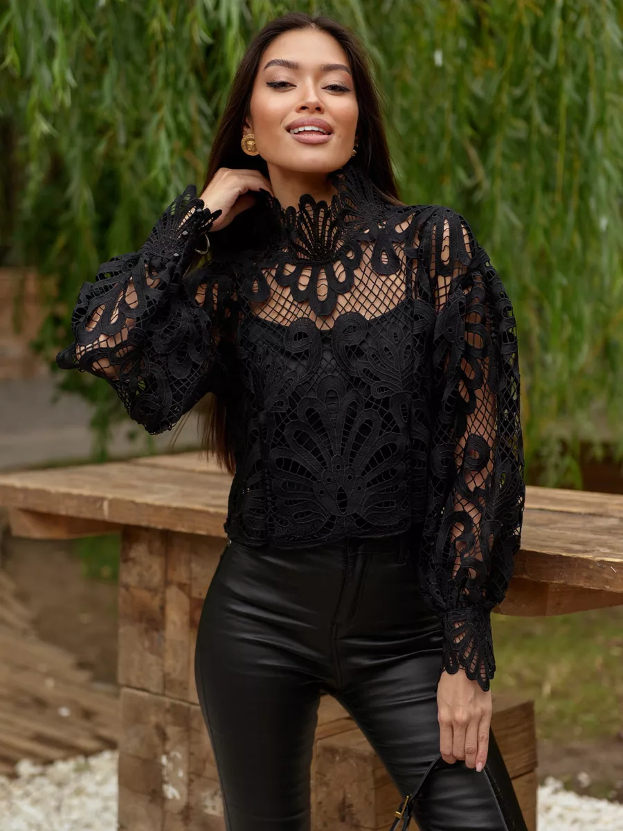 Черная блузка рубашка белая с длинным рукавом