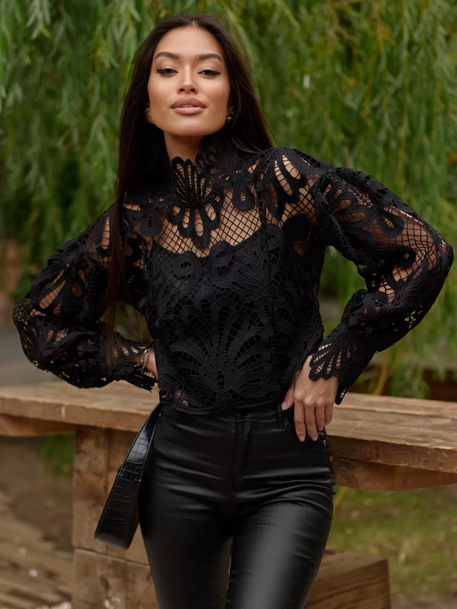 Черная блузка рубашка белая с длинным рукавом