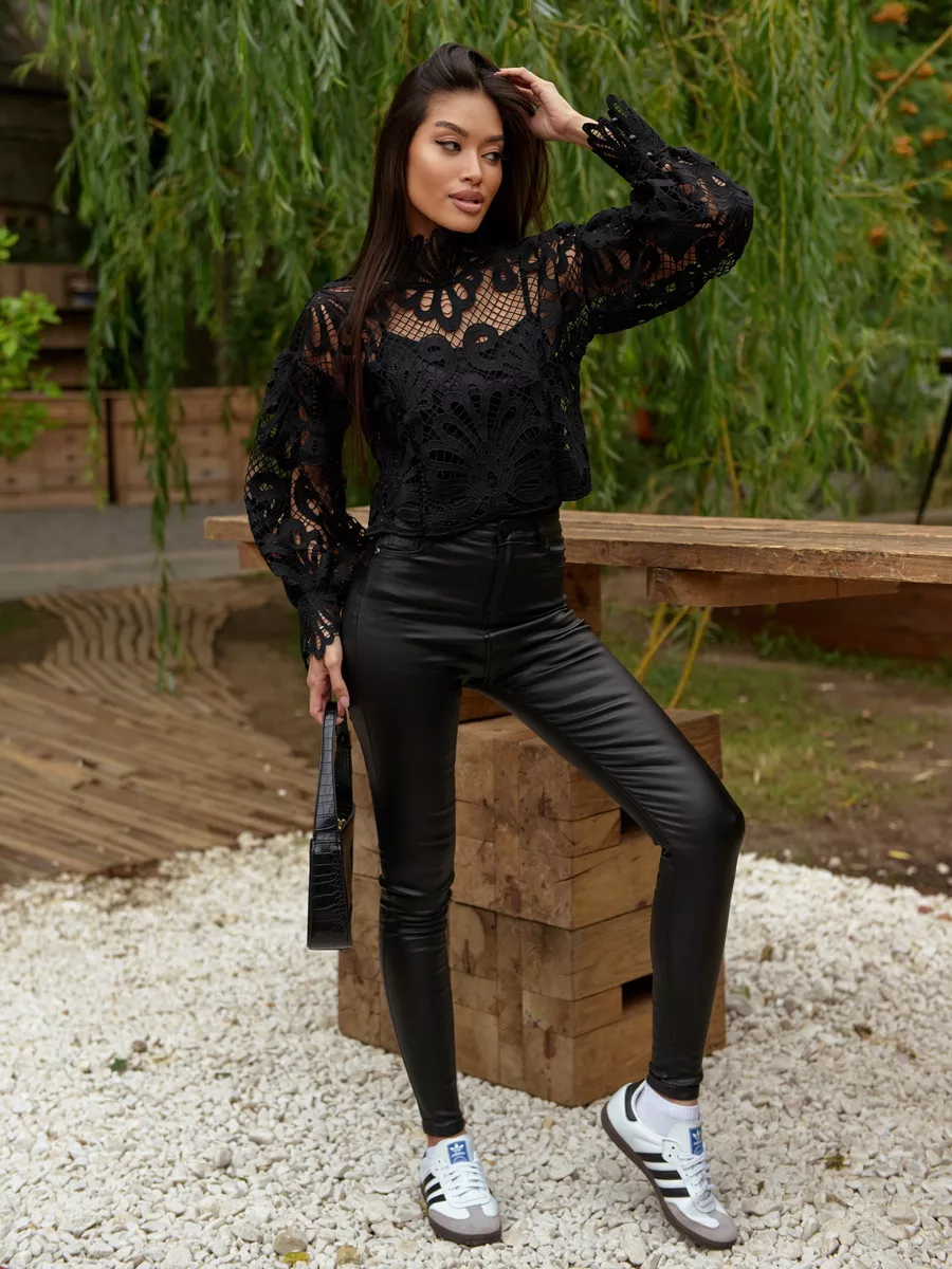 Черная блузка рубашка белая с длинным рукавом