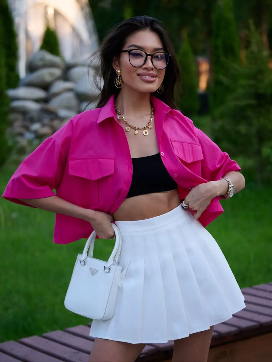 Белая юбка короткая теннисная в складку