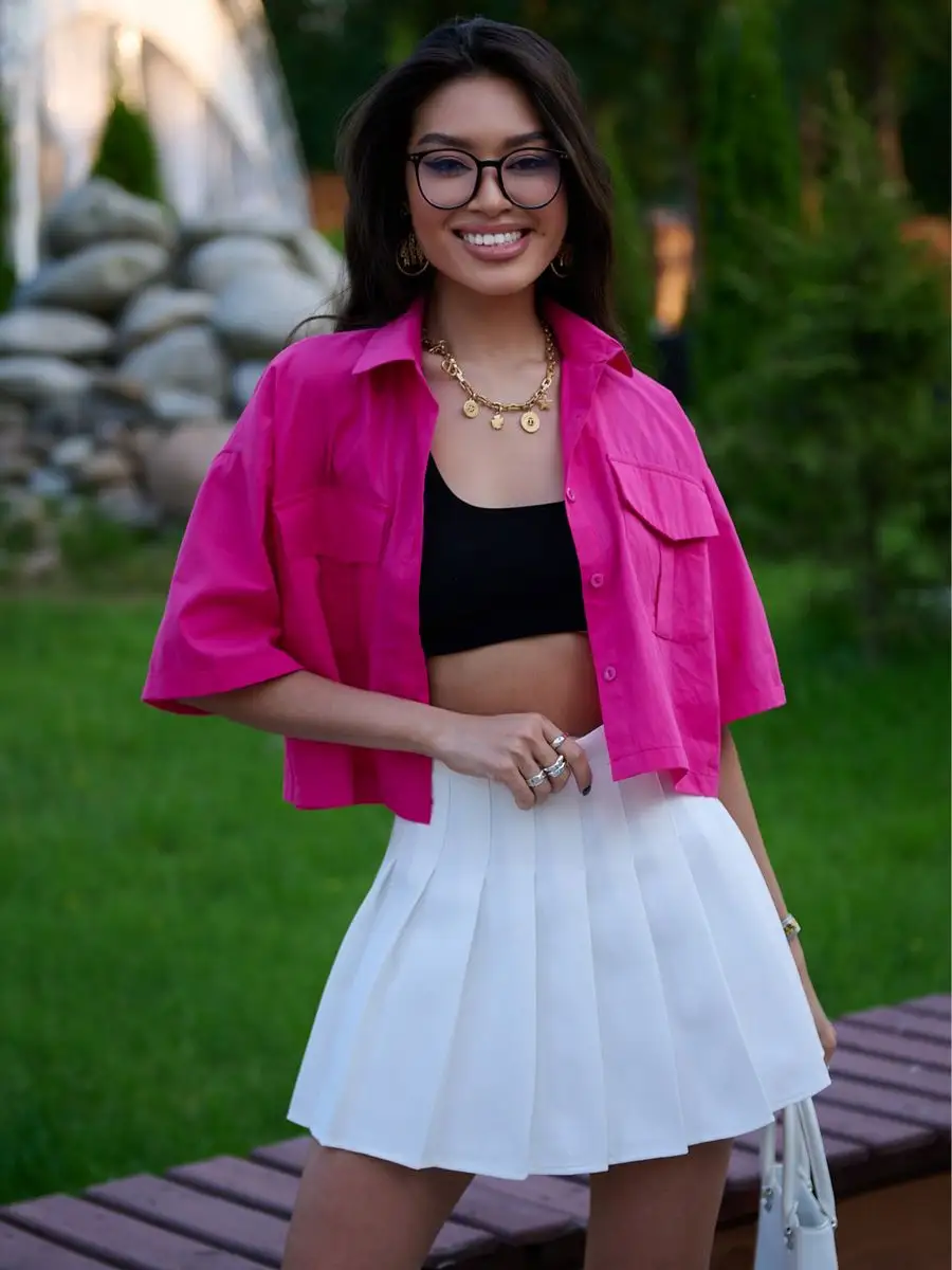 Белая юбка короткая теннисная в складку