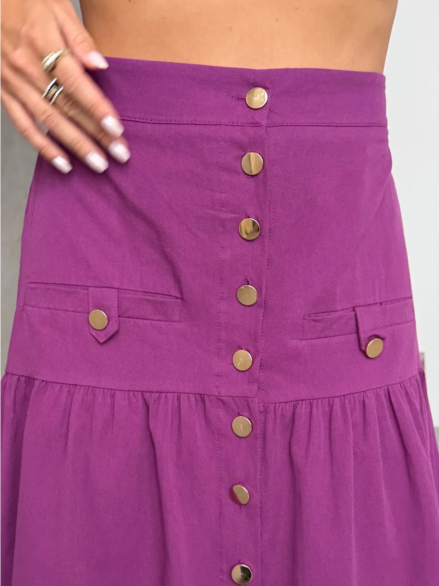 Фиолетовый летний праздничный костюм с юбкой