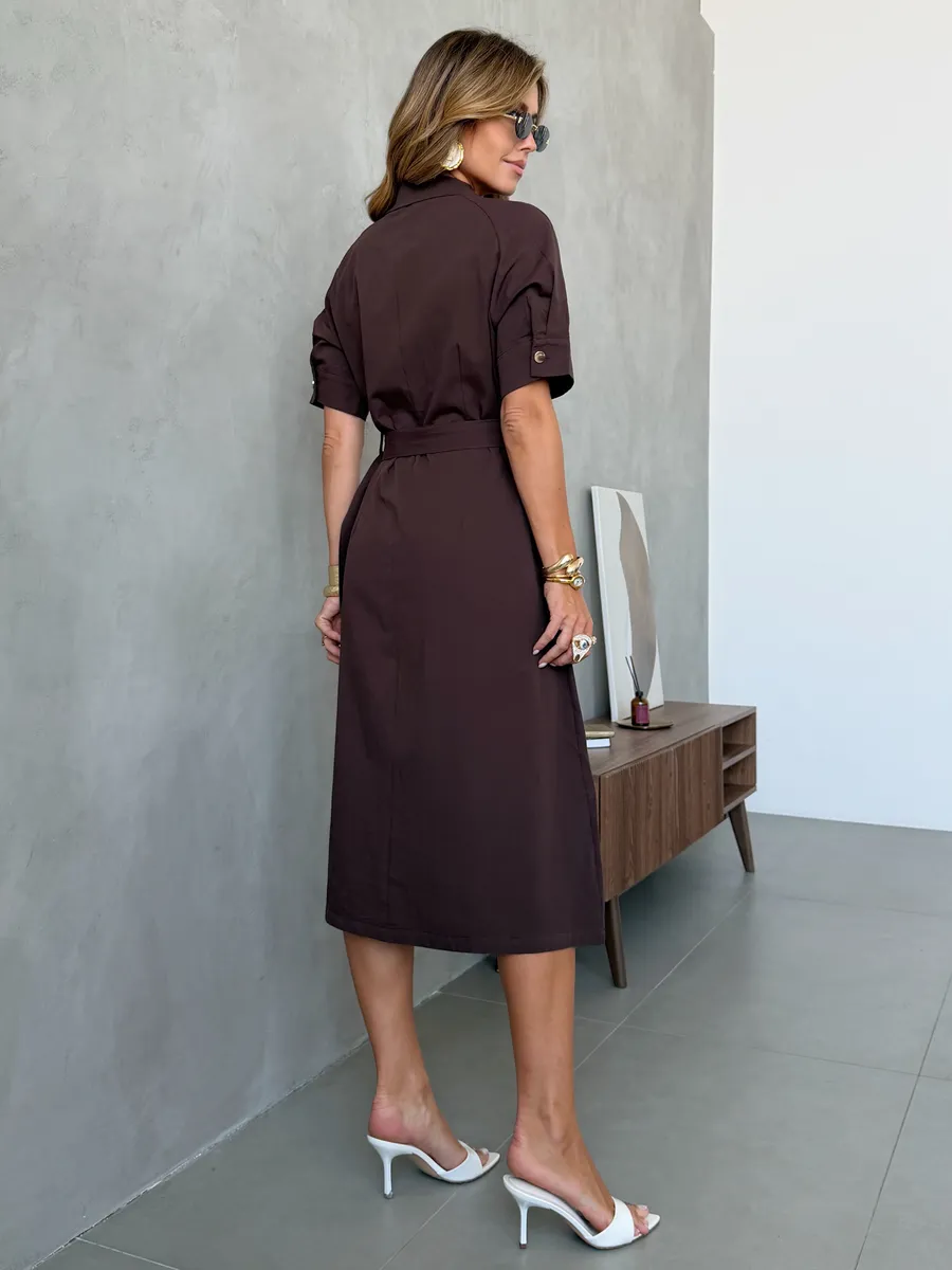 Коричневое повседневное летнее платье рубашка офисное