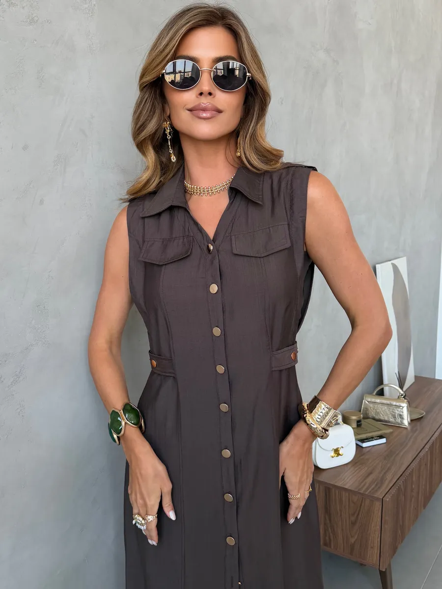 Коричневое повседневное летнее платье рубашка