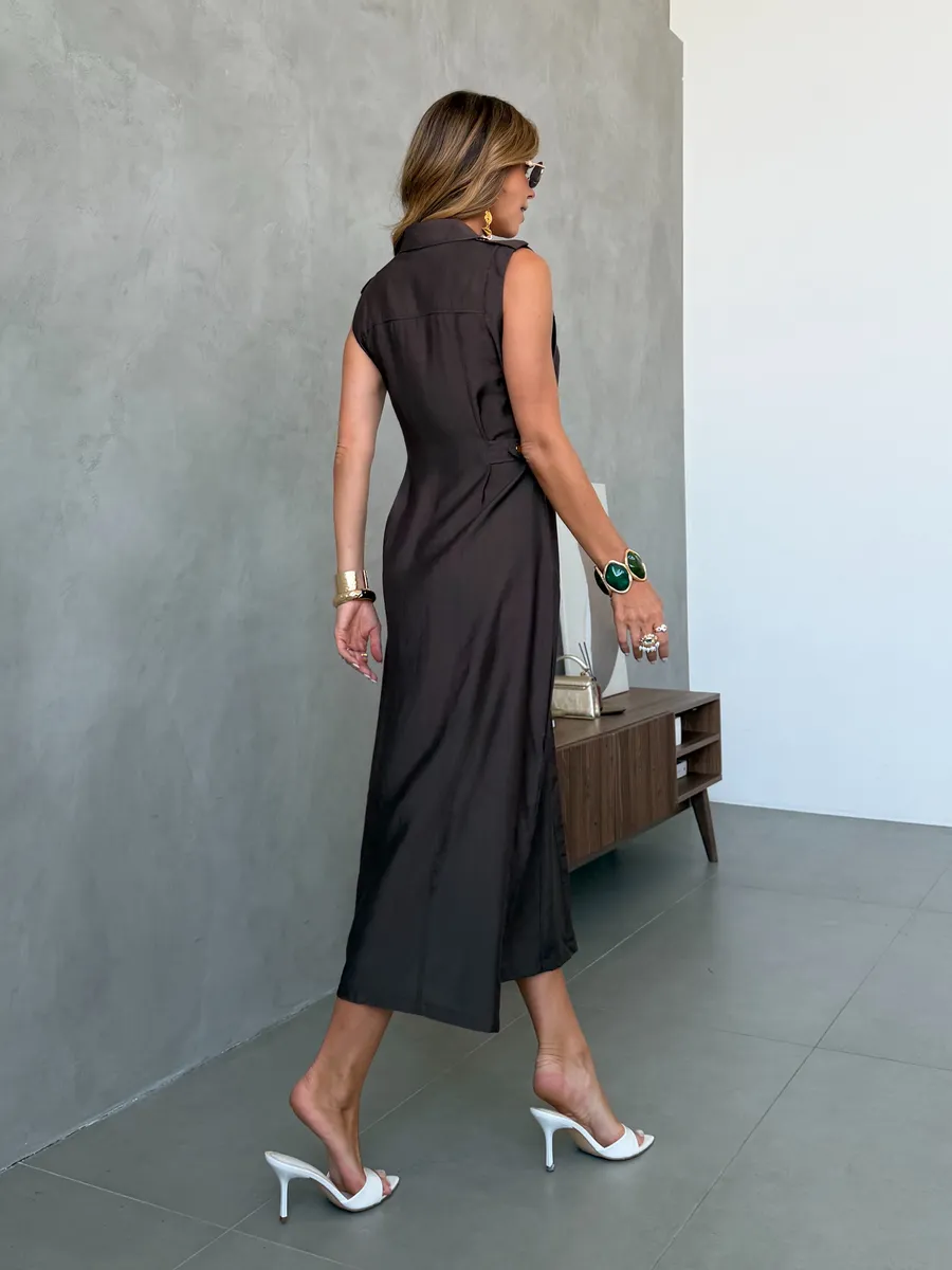 Коричневое повседневное летнее платье рубашка