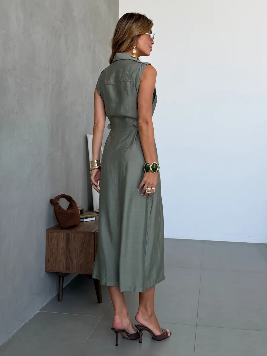 Хаки повседневное летнее платье рубашка