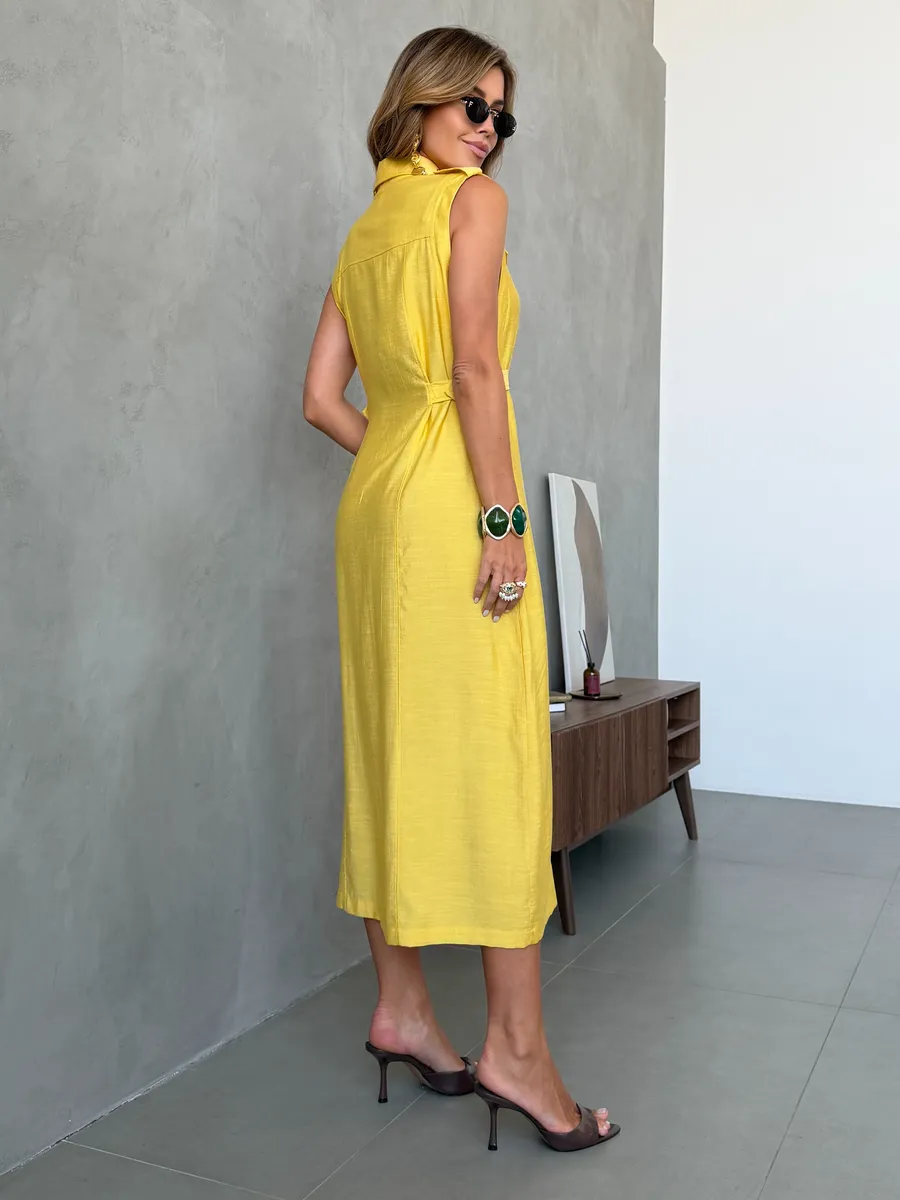 Желтое повседневное летнее платье рубашка