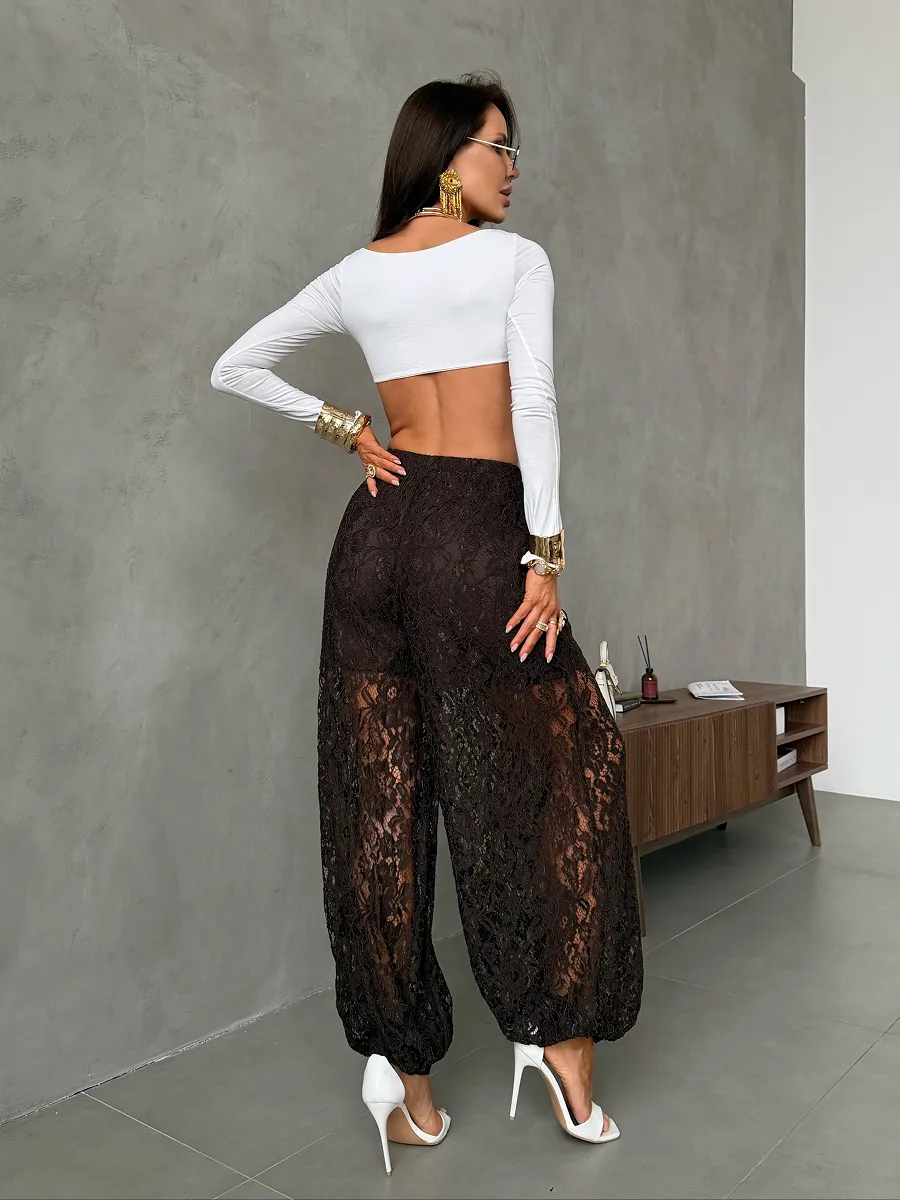 Летние легкие брюки алладины кружевные широкие на резинке