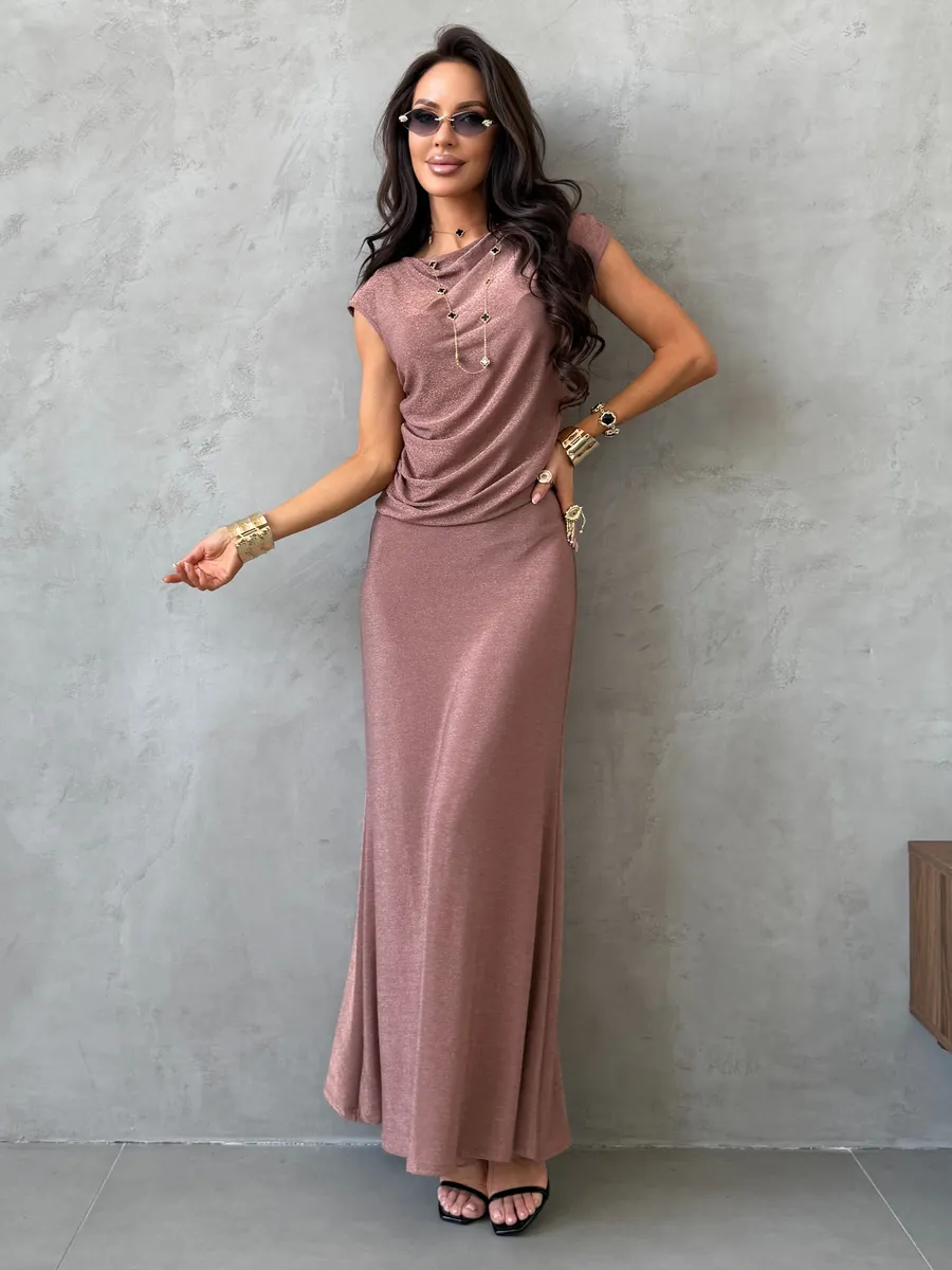 Розовый праздничный костюм с юбкой нарядный на выпускной с люрексом