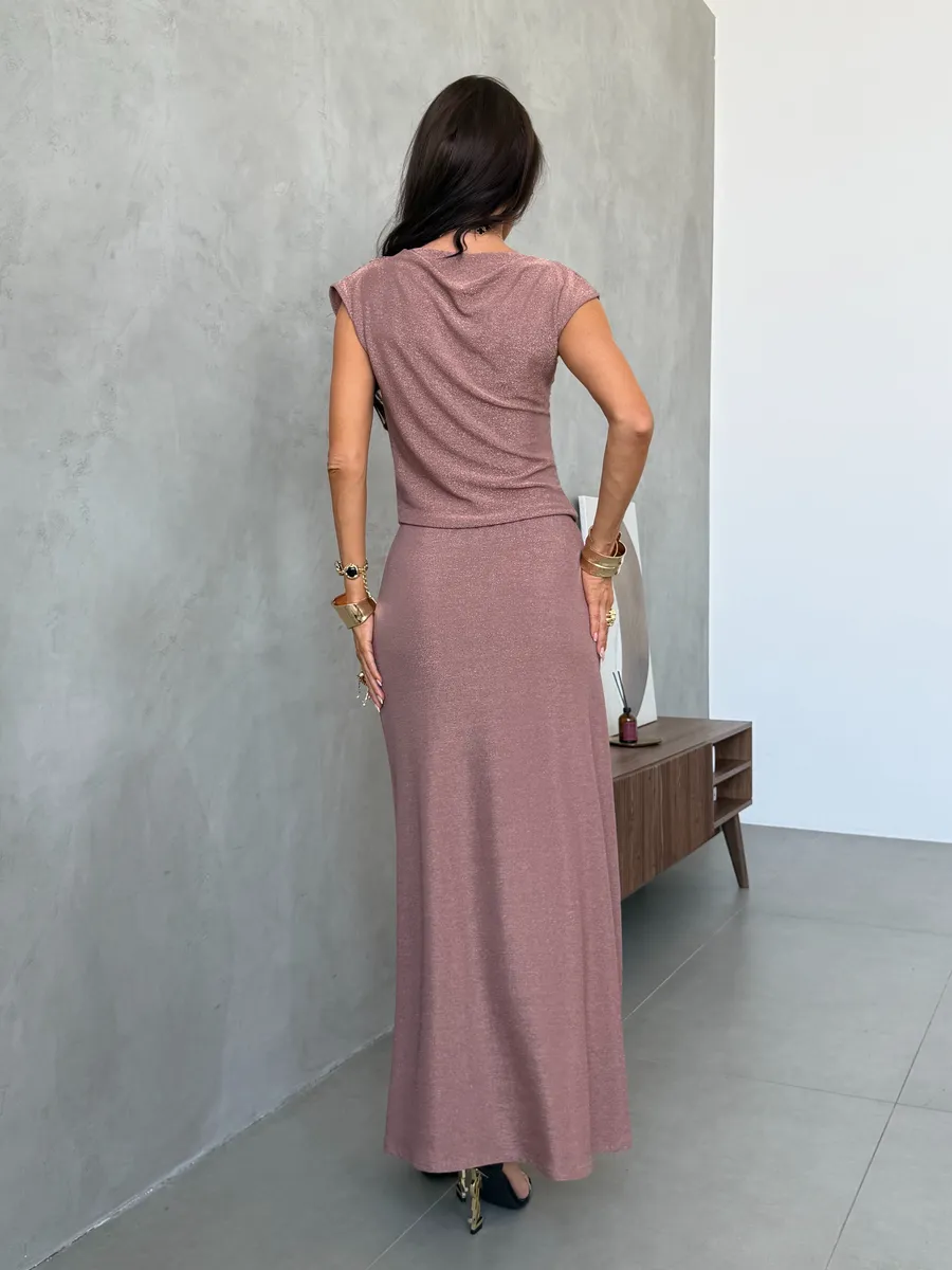 Розовый праздничный костюм с юбкой нарядный на выпускной с люрексом