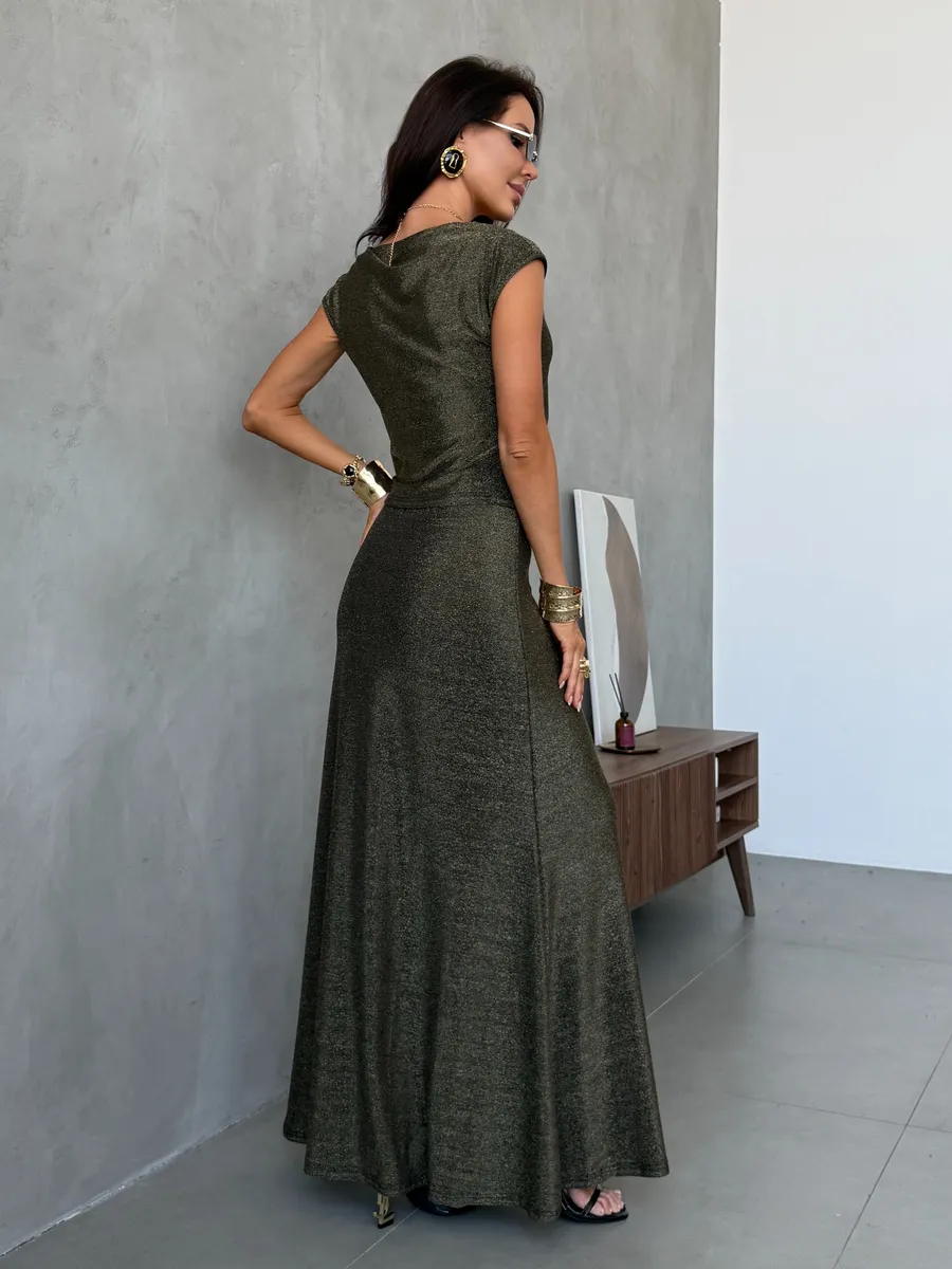 Коричневый праздничный костюм с юбкой нарядный на выпускной с люрексом