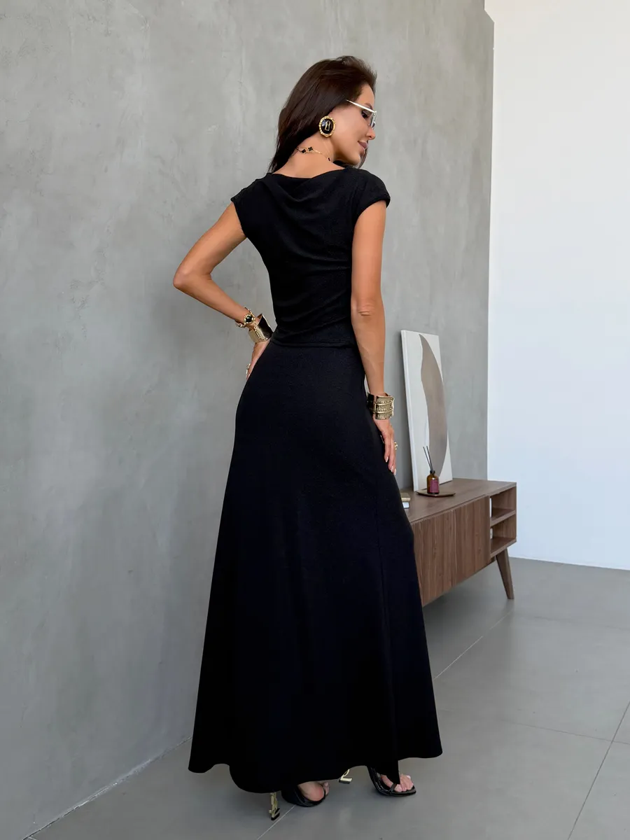 Черный праздничный костюм с юбкой нарядный на выпускной с люрексом