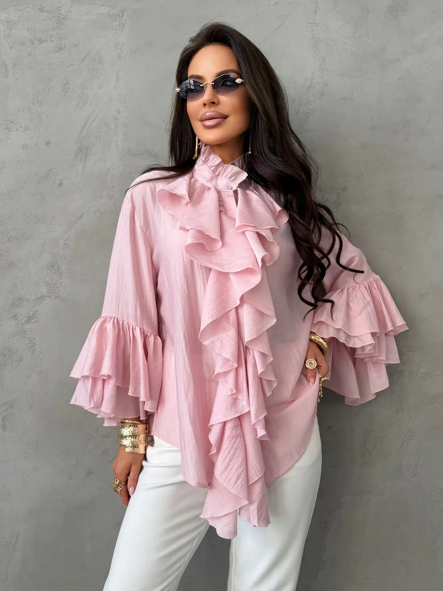 Розовая нарядная праздничная блузка вечерняя офисная