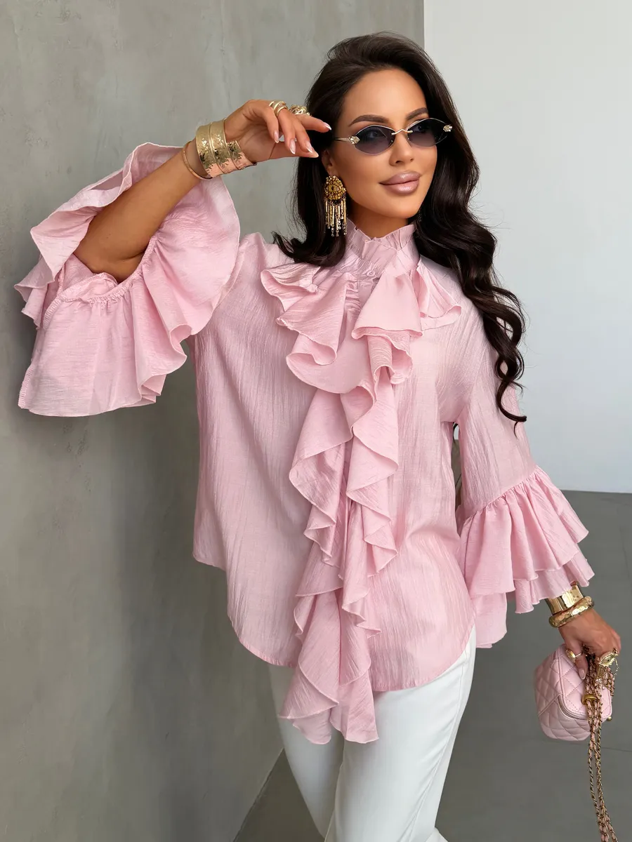 Розовая нарядная праздничная блузка вечерняя офисная