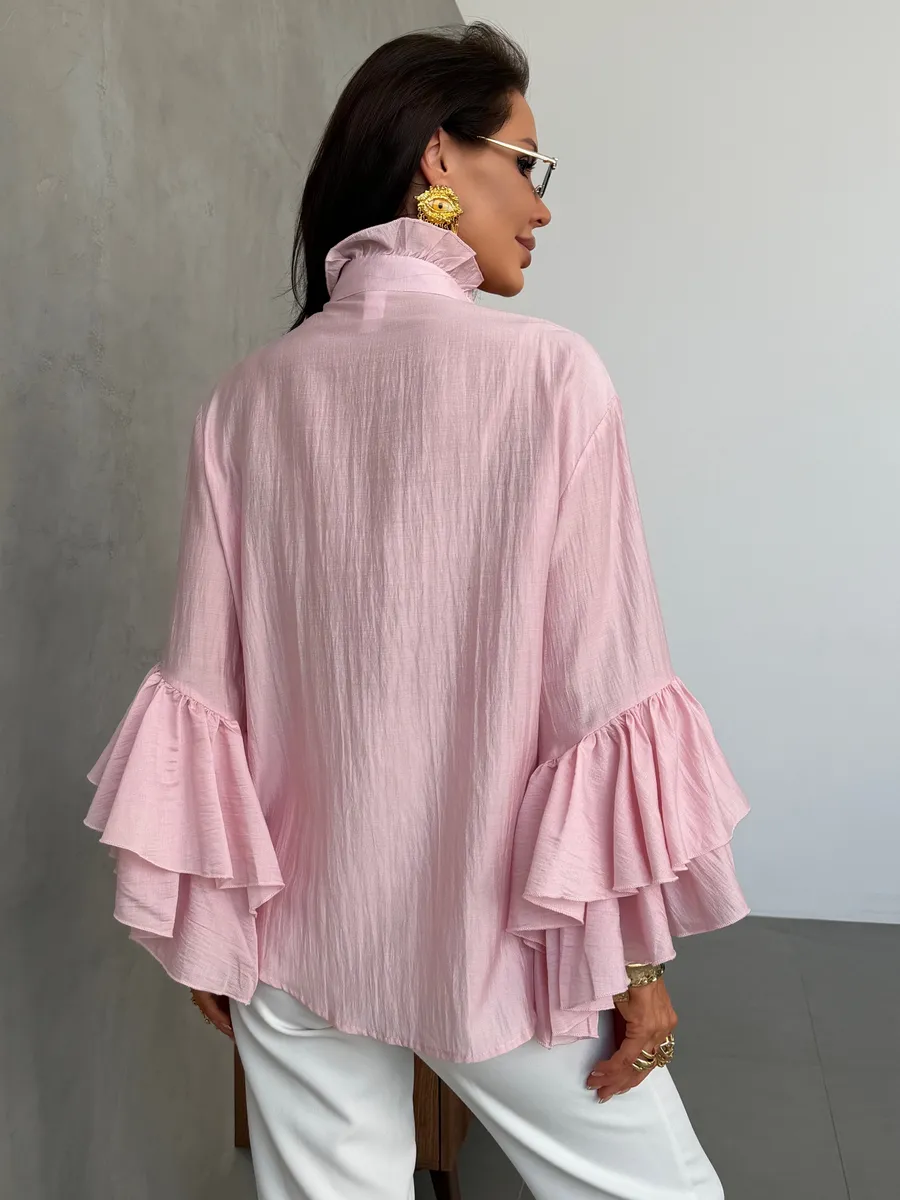 Розовая нарядная праздничная блузка вечерняя офисная