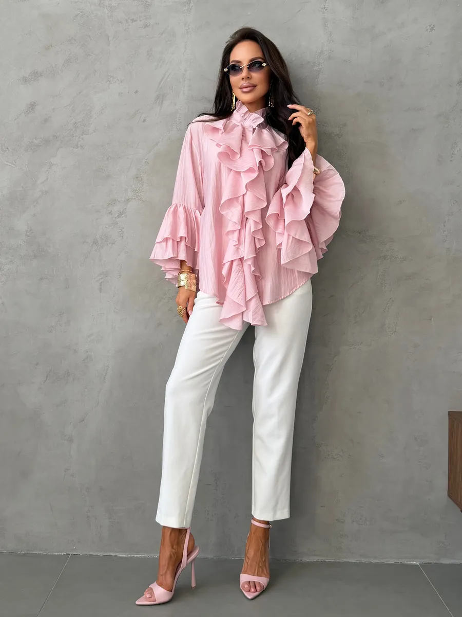 Розовая нарядная праздничная блузка вечерняя офисная