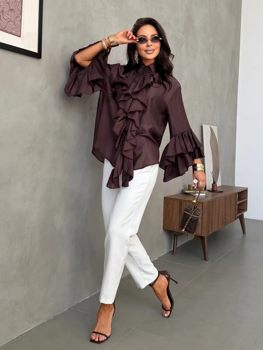 Коричневая нарядная праздничная блузка вечерняя офисная