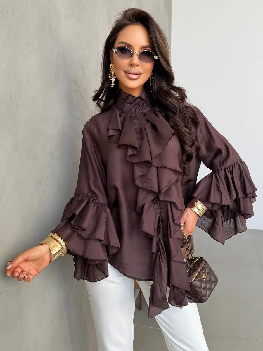 Коричневая нарядная праздничная блузка вечерняя офисная