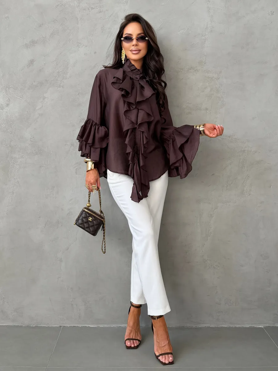 Коричневая нарядная праздничная блузка вечерняя офисная