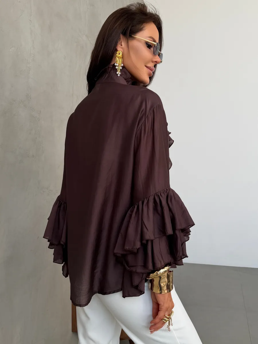 Коричневая нарядная праздничная блузка вечерняя офисная