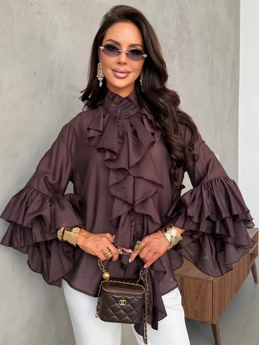 Коричневая нарядная праздничная блузка вечерняя офисная