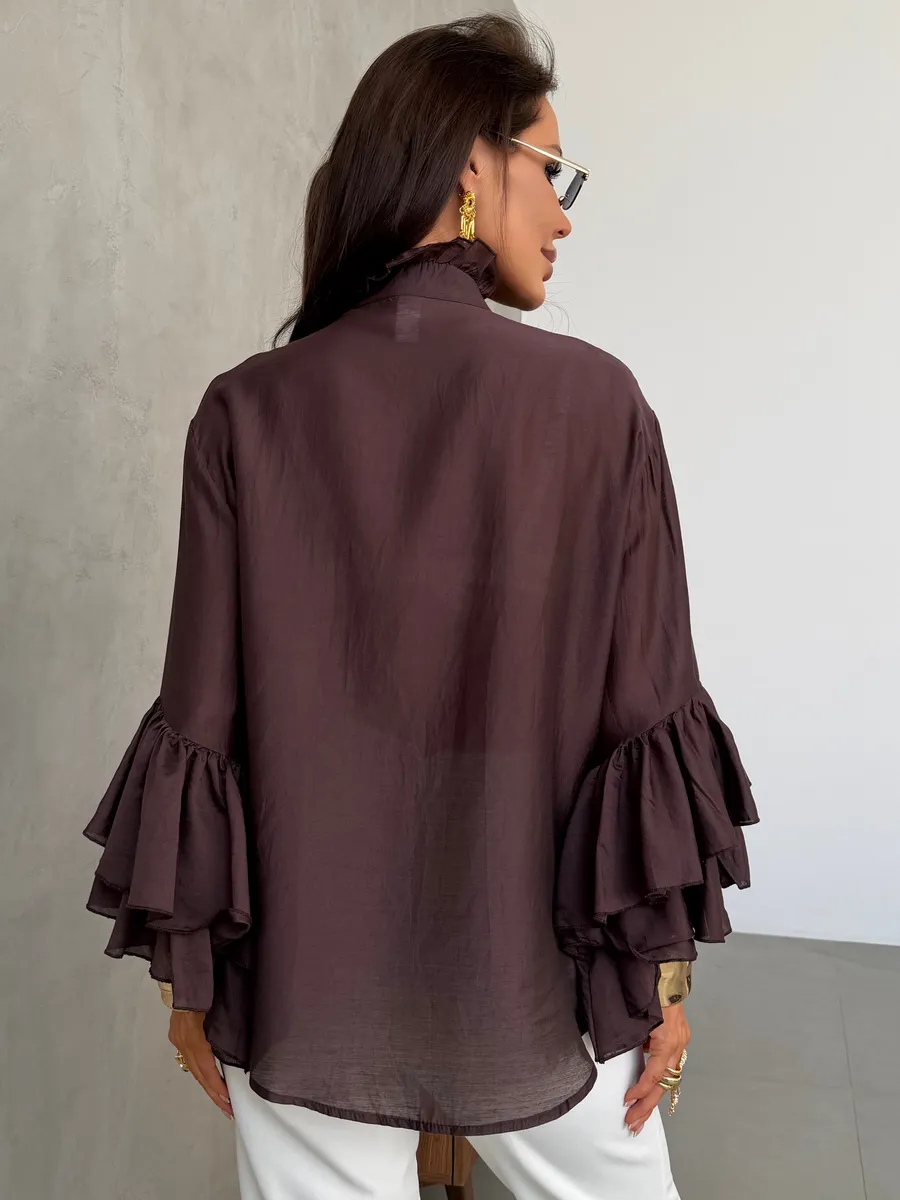 Коричневая нарядная праздничная блузка вечерняя офисная