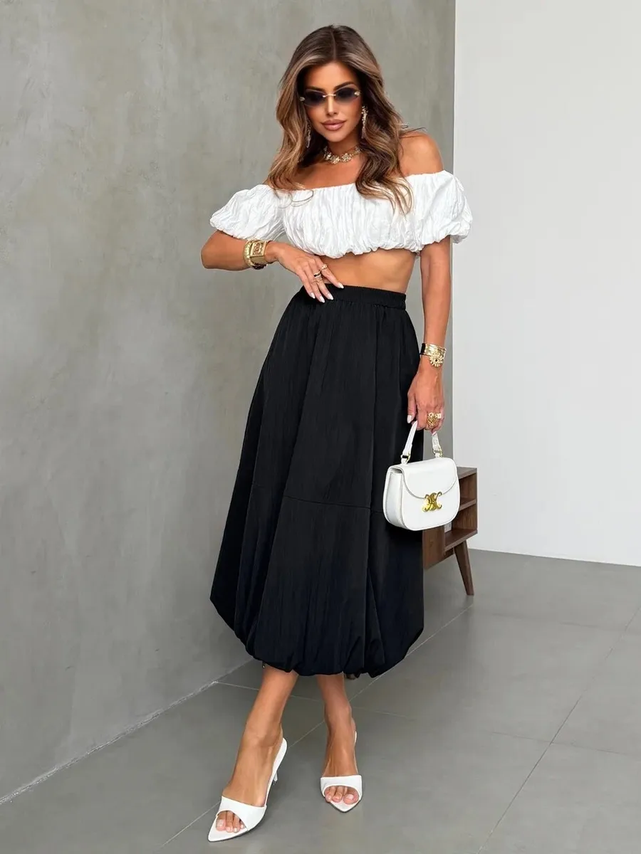 Длинная летняя юбка баллон миди