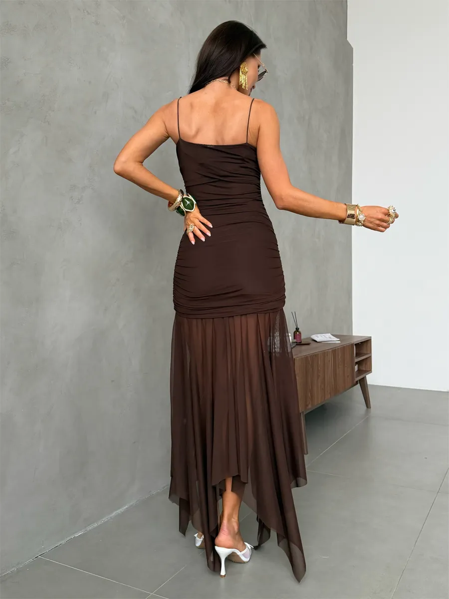 Коричневое праздничное вечернее платье летнее на выпускной