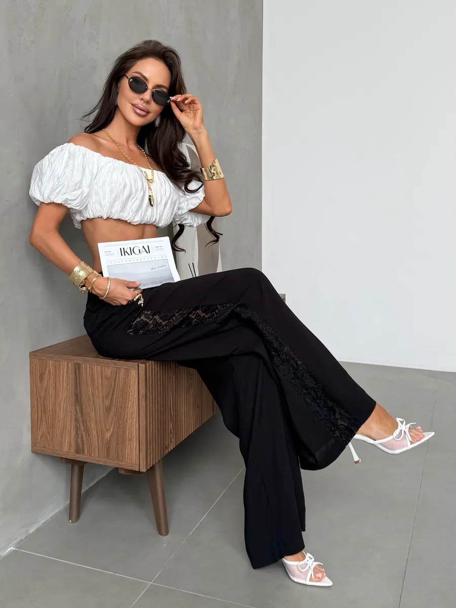 Легкие летние брюки палаццо на резинке