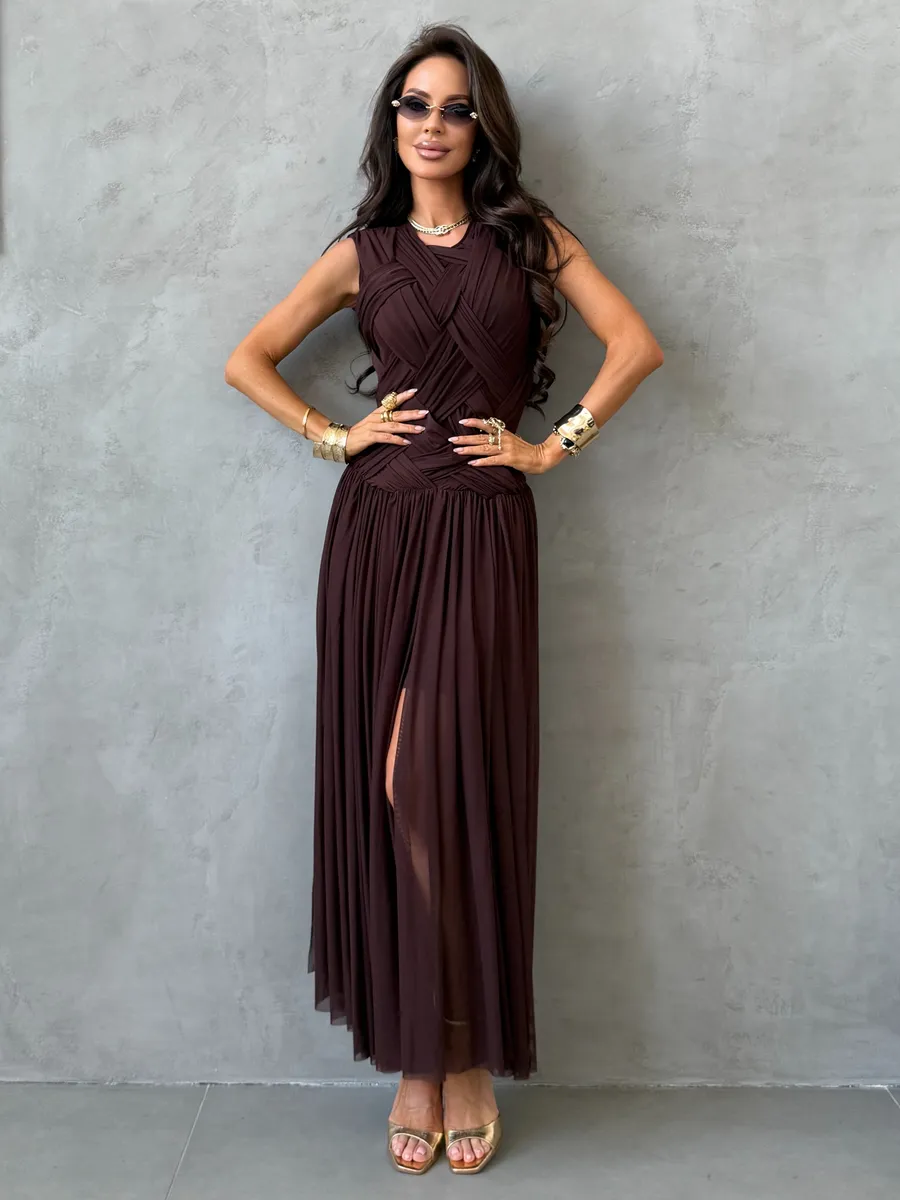 Коричневое праздничное вечернее платье на выпускной