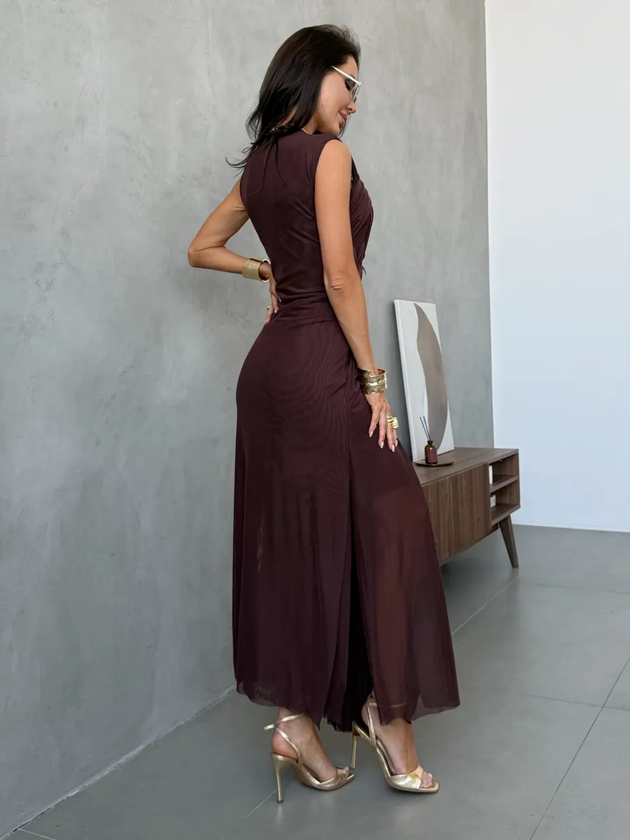 Коричневое праздничное вечернее платье на выпускной