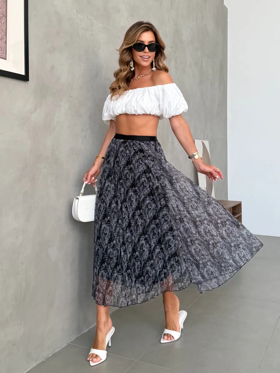 Длинная летняя юбка миди плиссе