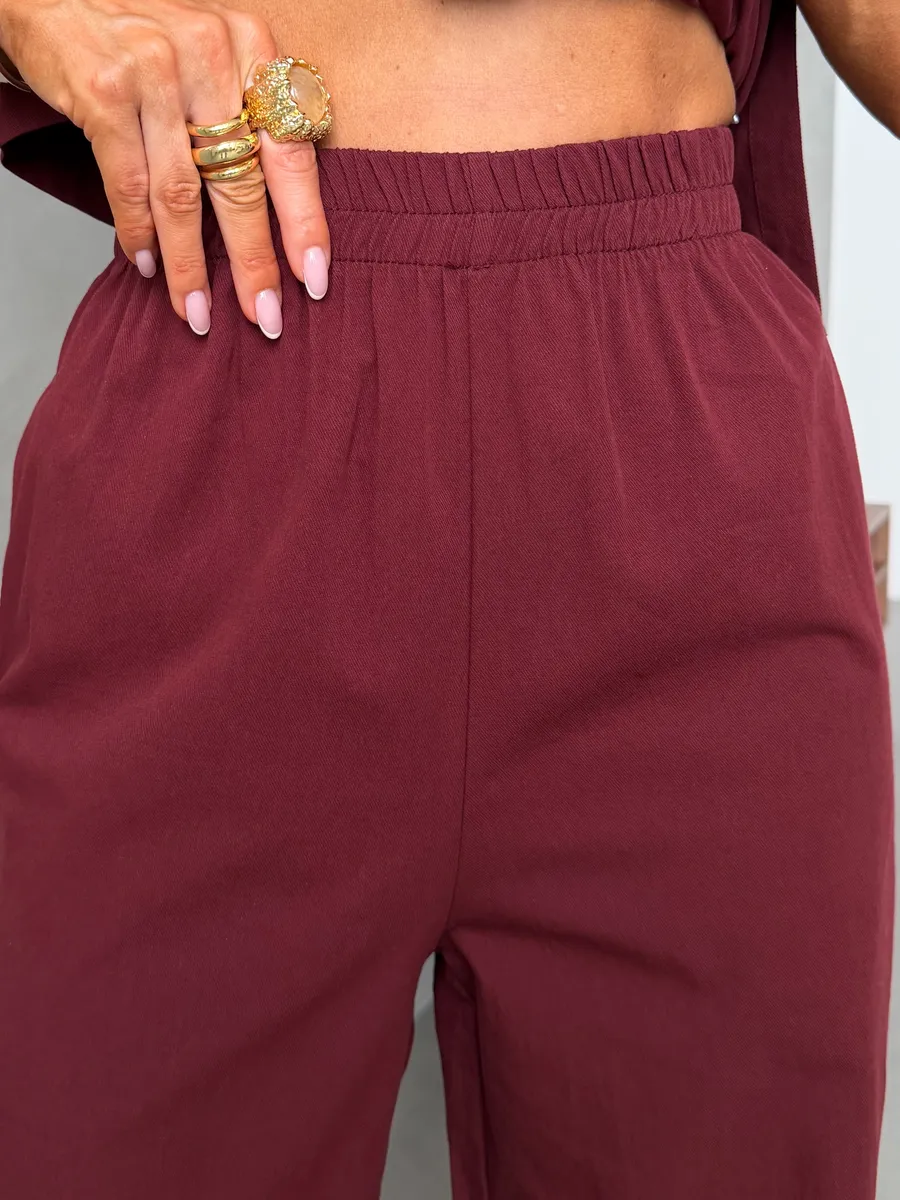 Бордовый костюм брючный летний праздничный с жилеткой