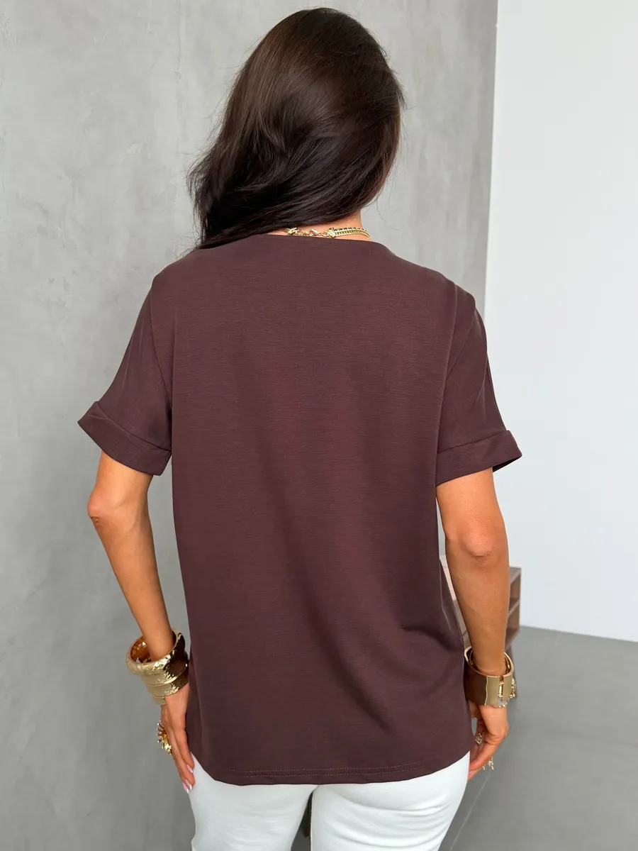 Коричневая нарядная кофта больших размеров со стразами