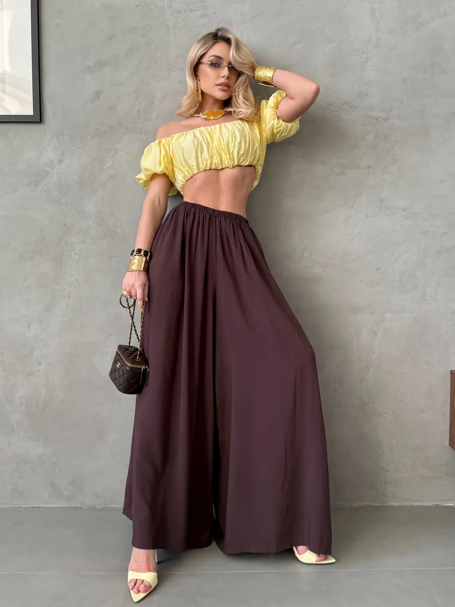 Летние брюки палаццо легкие широкие на резинке