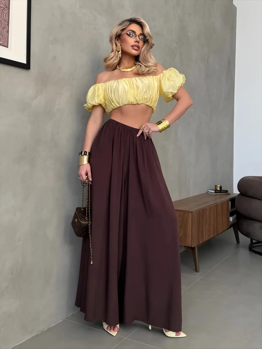 Летние брюки палаццо легкие широкие на резинке