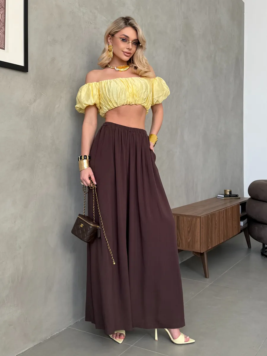 Летние брюки палаццо легкие широкие на резинке