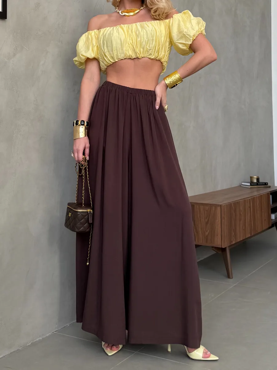 Летние брюки палаццо легкие широкие на резинке