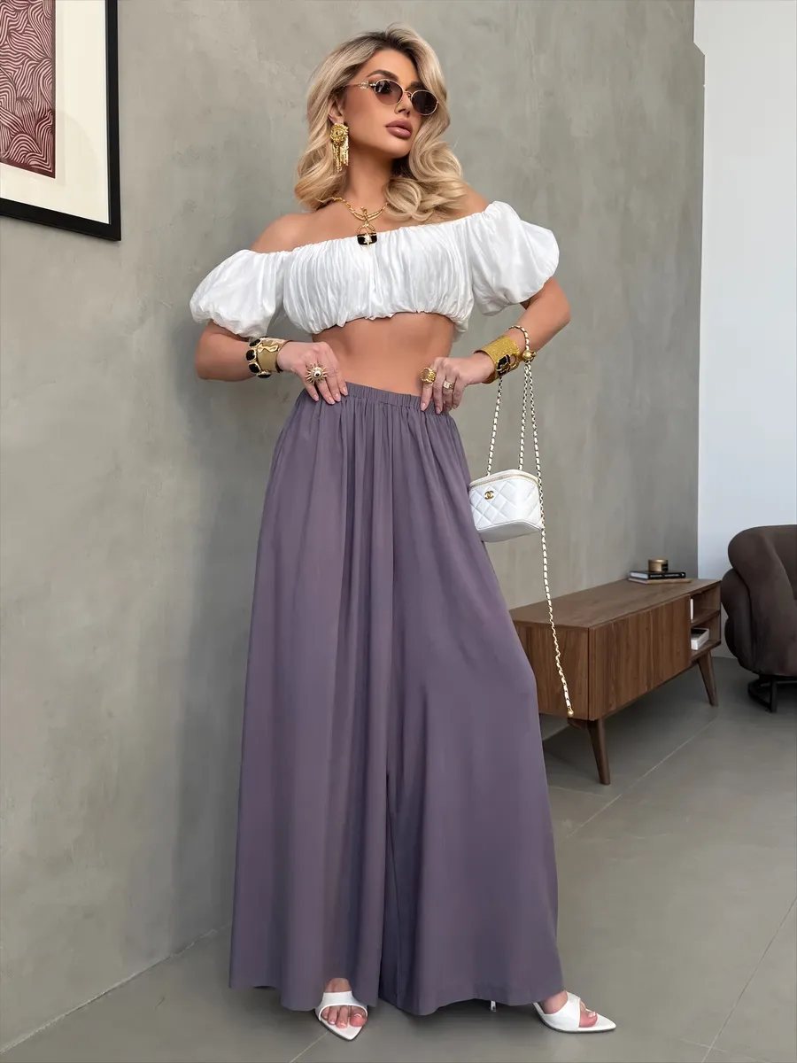 Летние брюки палаццо легкие широкие на резинке