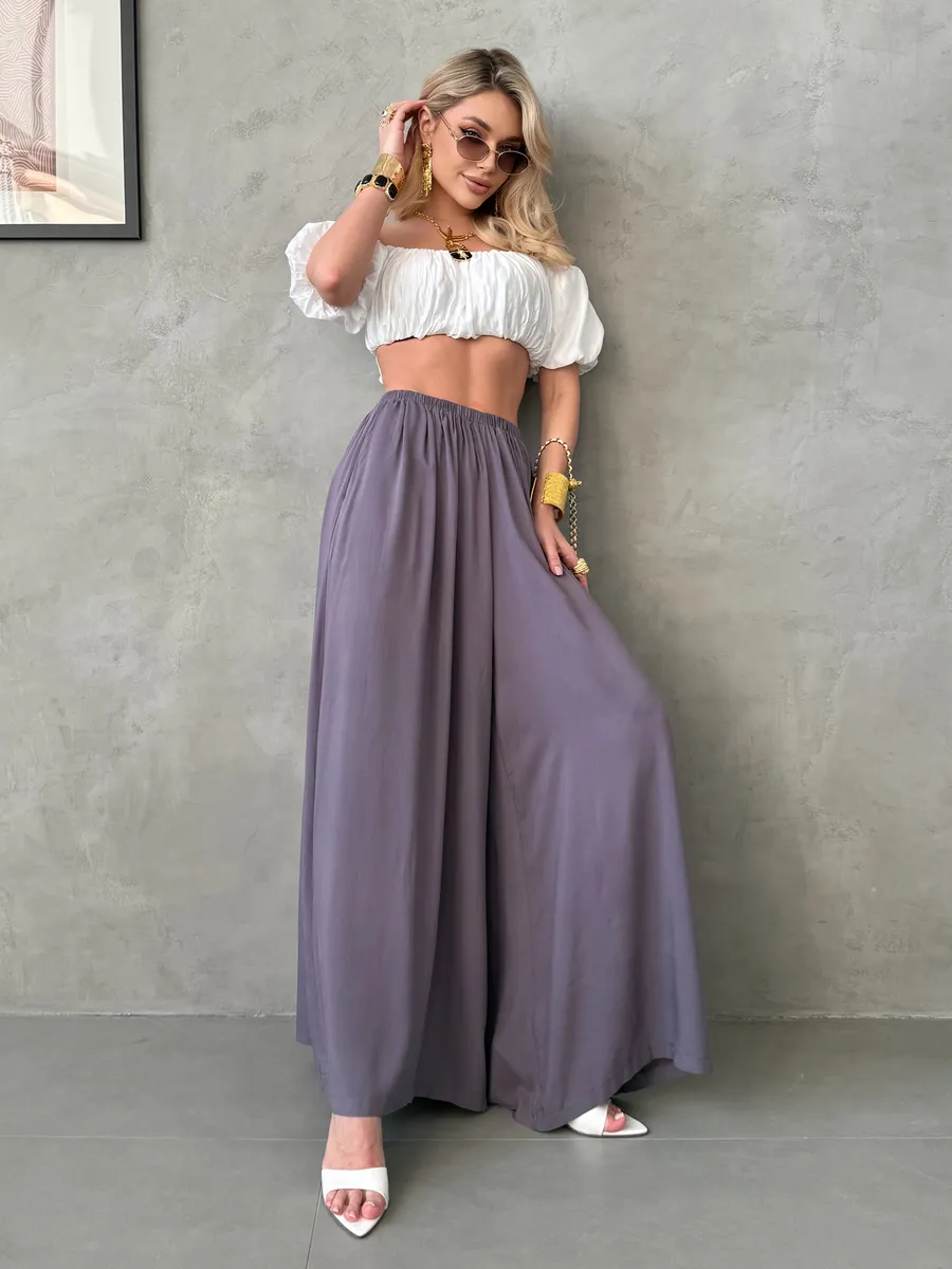 Летние брюки палаццо легкие широкие на резинке