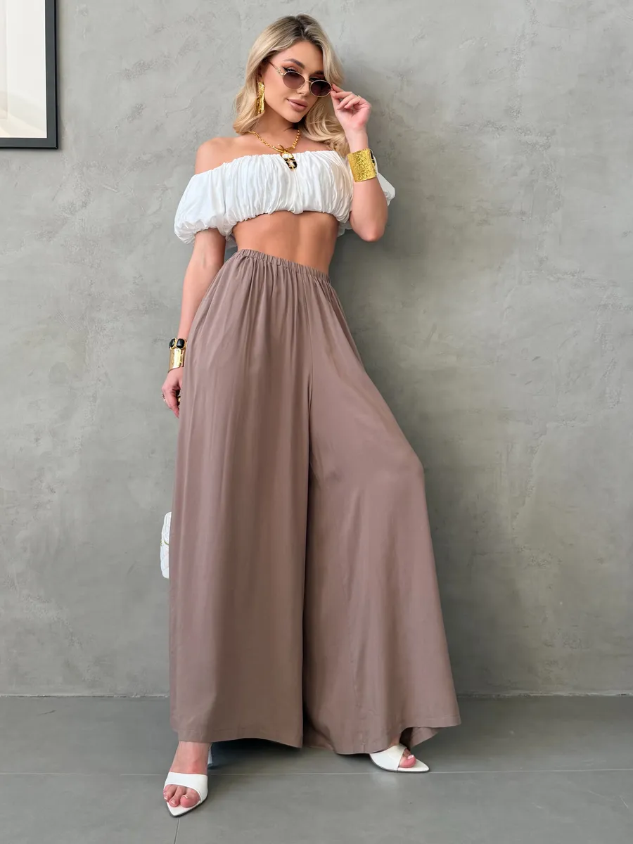 Летние брюки палаццо легкие широкие на резинке