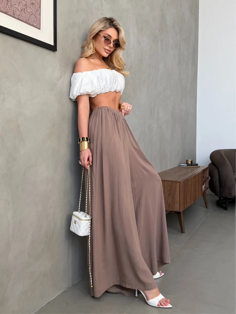 Летние брюки палаццо легкие широкие на резинке