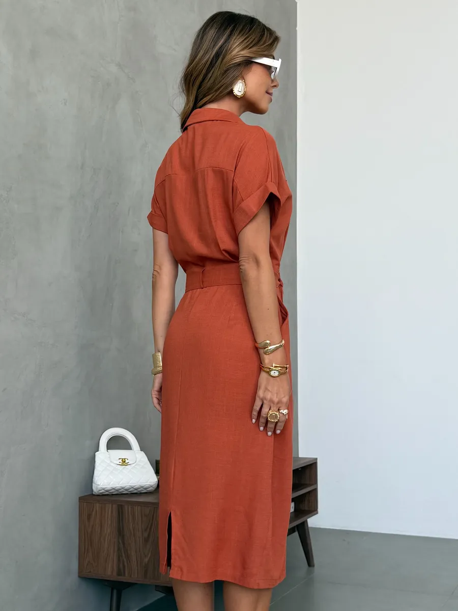 Оранжевое летнее повседневное платье офисное легкое