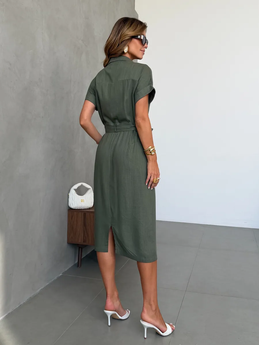 Хаки летнее повседневное платье офисное легкое