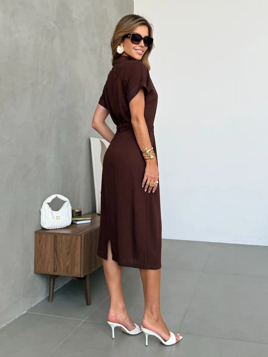 Коричневое летнее повседневное платье офисное легкое