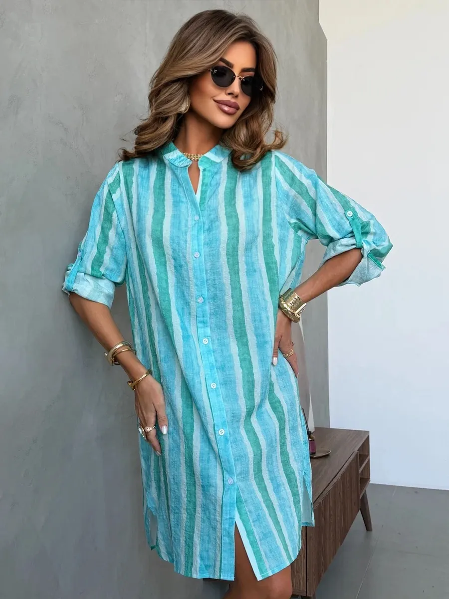 Платье рубашка летнее миди с ярким принтом